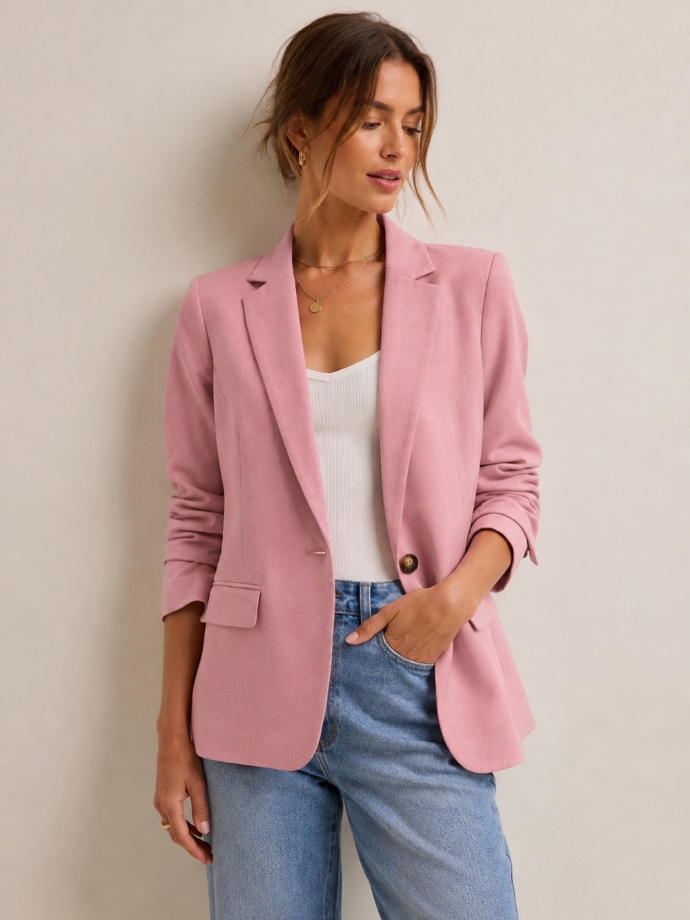LOFT NWT Pink One Button Tailored Blazer Jacket Size 12 Workwear Preppy